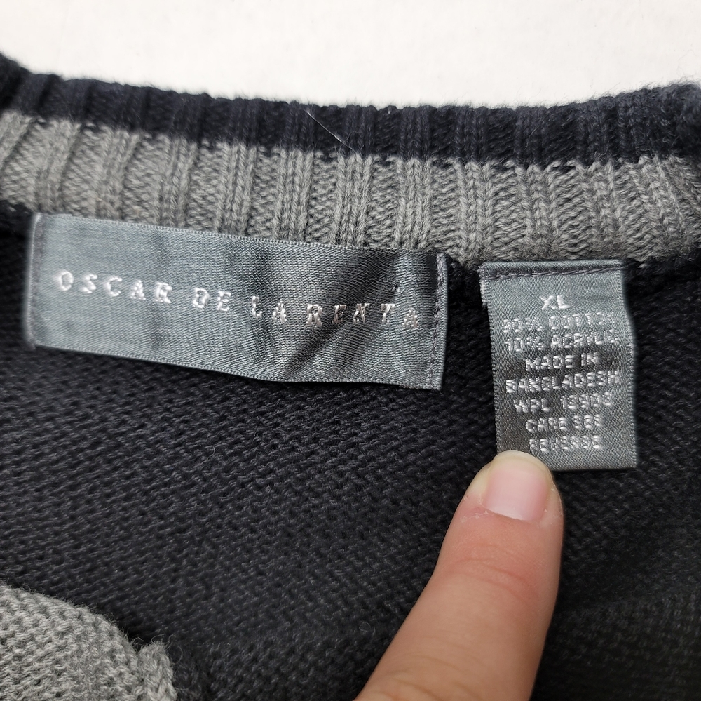 Oscar De La Renta color block gray scale and black cotton blend sweater size XL - Picture 4 of 4